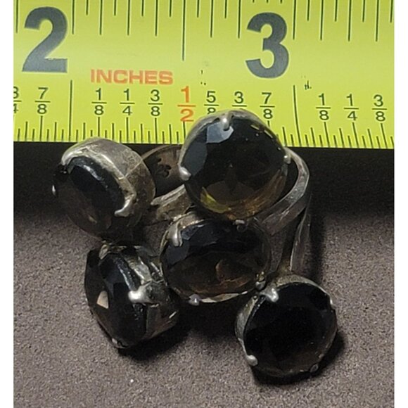 Estate Vintage Rare Amrita 925 Silver Cluster Ring With Smoky Quartz Gemstones - Picture 11 of 11